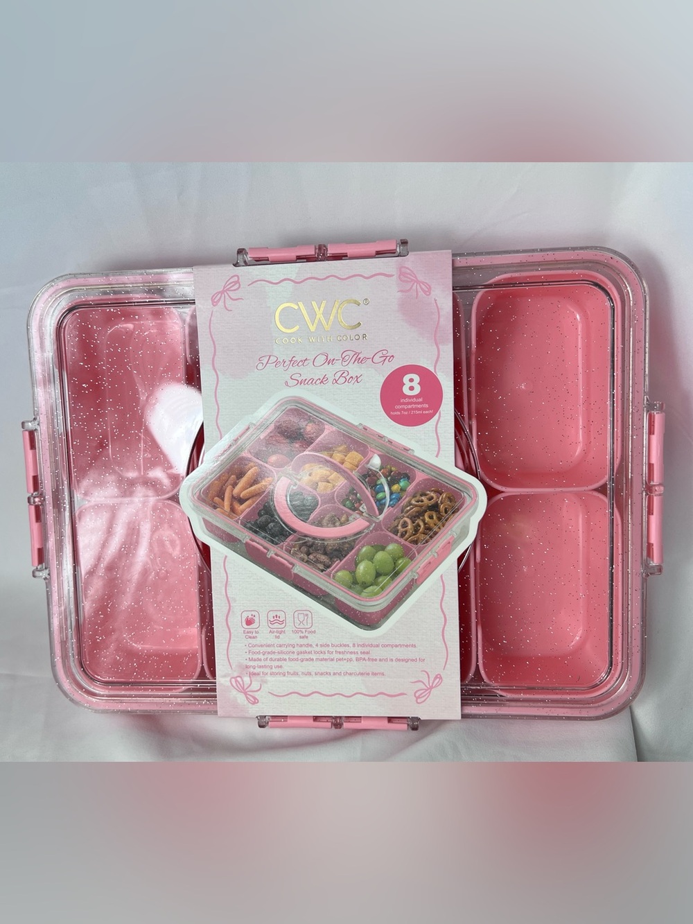 CWC Pink On-The-Go Snack Box - 8 Compartment - Picture 3 of 8